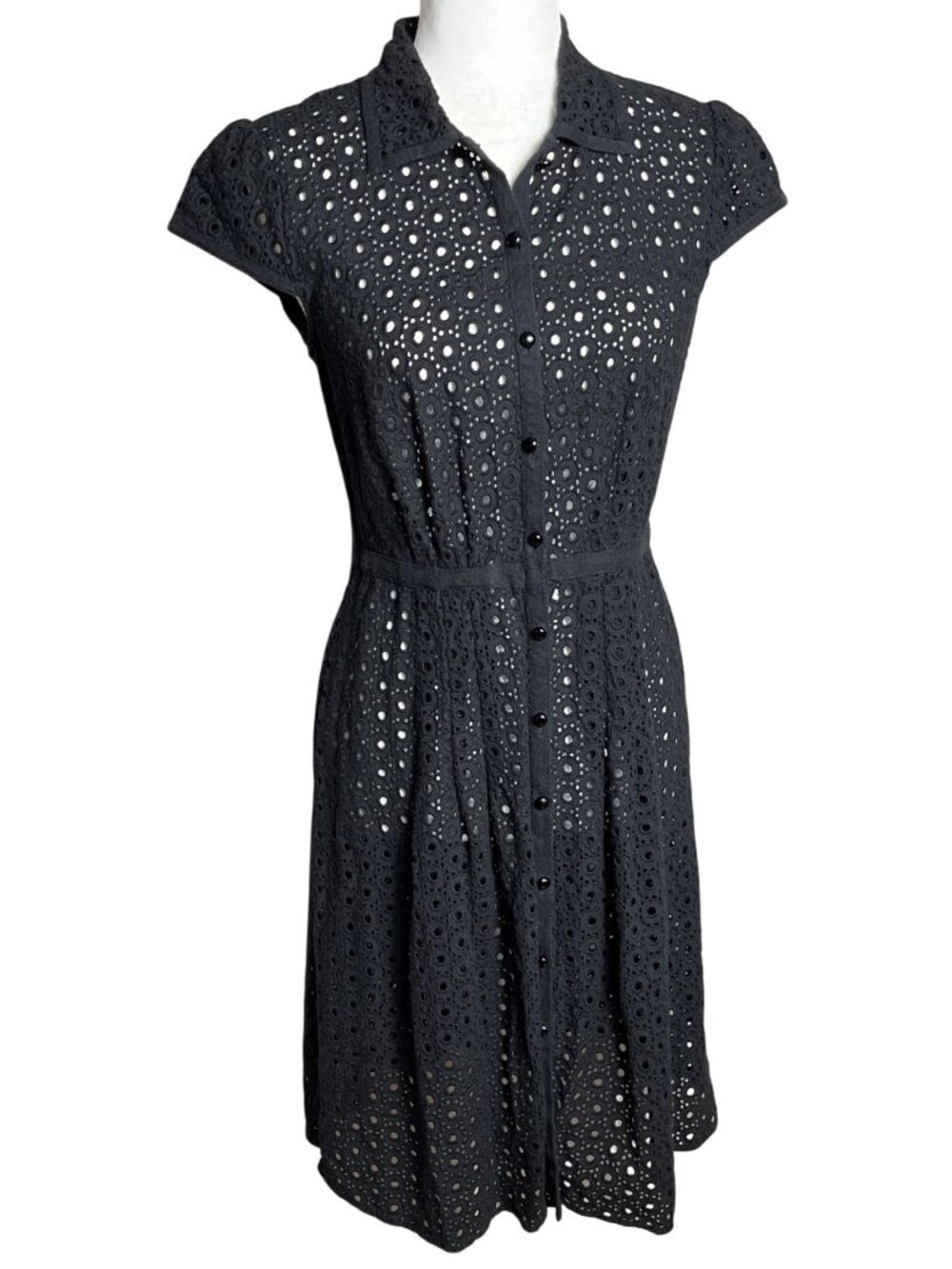 Black Eyelet Shirtdress Midi Button Up Embroider Dark Feminine Whimsigoth Wom 8